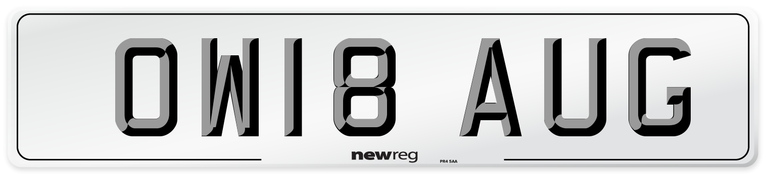 OW18 AUG Number Plate from New Reg
